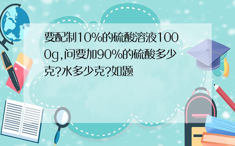 要配制10%的硫酸溶液1000g,问要加90%的硫酸多少克?水多少克?如题