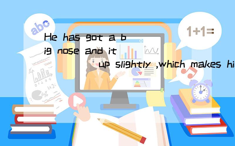 He has got a big nose and it ____ up slightly ,which makes him look funny.A.holds B.brings C.turns D.gives