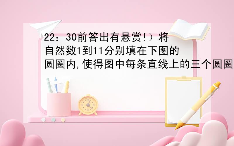 22：30前答出有悬赏!）将自然数1到11分别填在下图的圆圈内,使得图中每条直线上的三个圆圈内的数之和都相等.第9题延续到22：