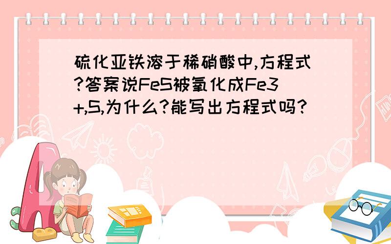 硫化亚铁溶于稀硝酸中,方程式?答案说FeS被氧化成Fe3+,S,为什么?能写出方程式吗？