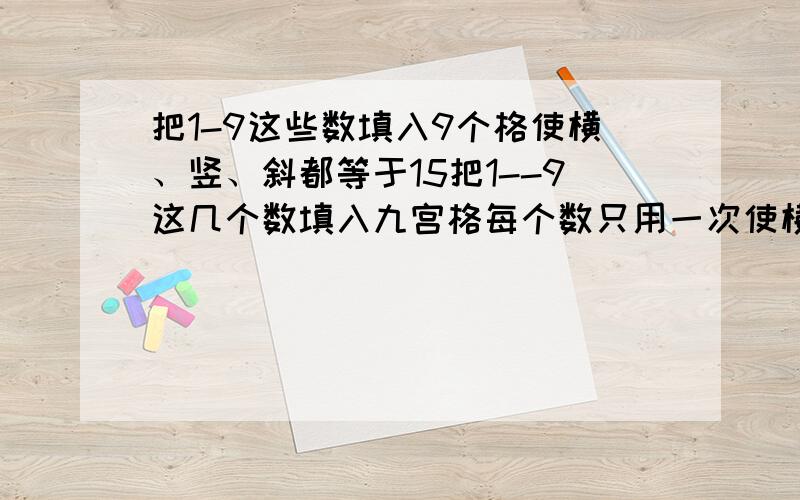 把1-9这些数填入9个格使横、竖、斜都等于15把1--9这几个数填入九宫格每个数只用一次使横、竖、斜都等于15