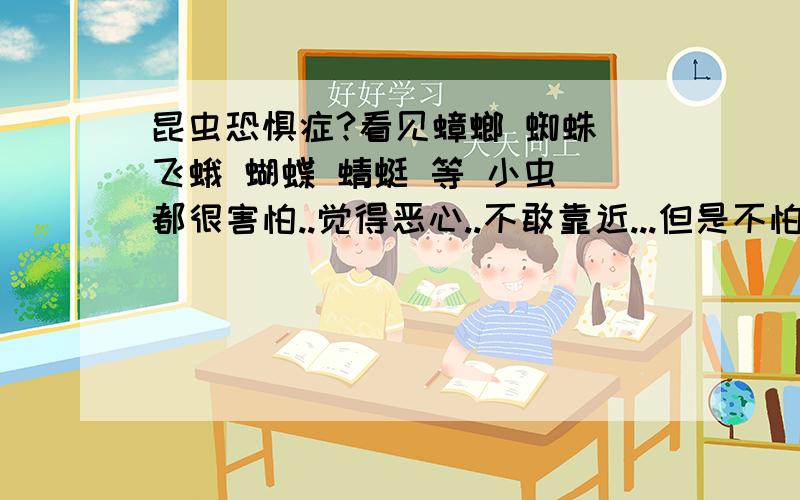 昆虫恐惧症?看见蟑螂 蜘蛛 飞蛾 蝴蝶 蜻蜓 等 小虫 都很害怕..觉得恶心..不敢靠近...但是不怕蛇 蝎子..看见蟑螂 蜘蛛 飞蛾 蝴蝶 蜻蜓 等 小虫 都很害怕..觉得恶心..不敢靠近...但是不怕蛇 蝎