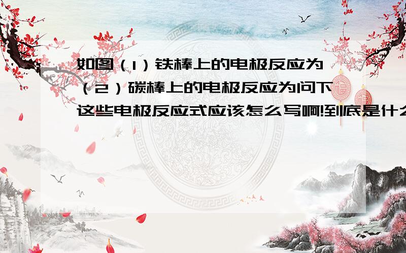 如图（1）铁棒上的电极反应为（2）碳棒上的电极反应为问下这些电极反应式应该怎么写啊!到底是什么失电子得电子不知道啊,有些还有水反应,