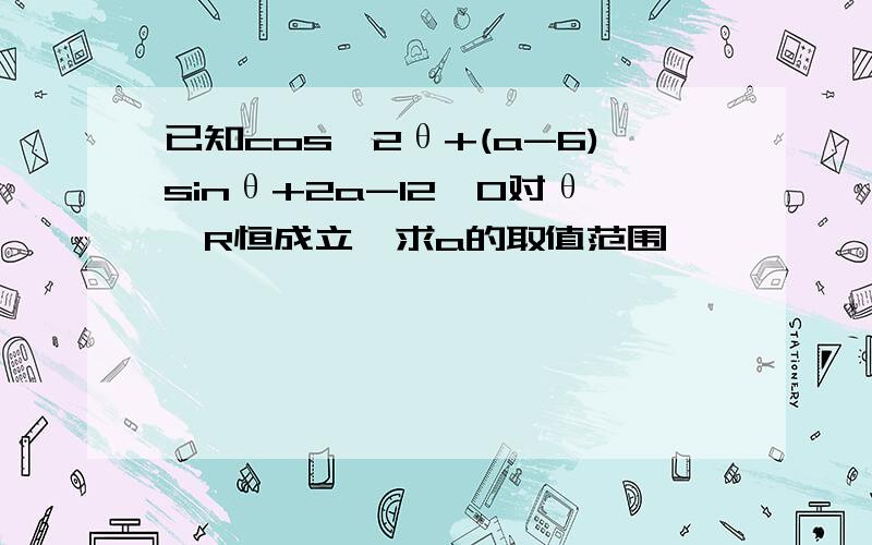 已知cos^2θ+(a-6)sinθ+2a-12≤0对θ∈R恒成立,求a的取值范围