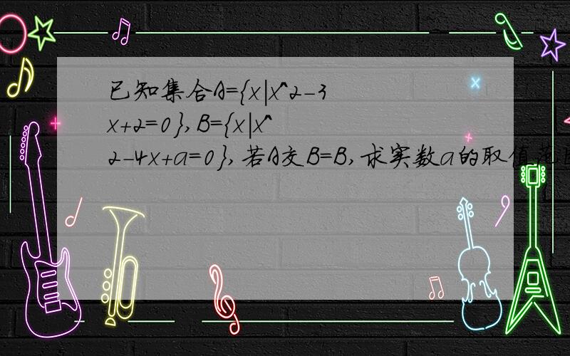 已知集合A={x|x^2-3x+2=0},B={x|x^2-4x+a=0},若A交B=B,求实数a的取值范围（详解）