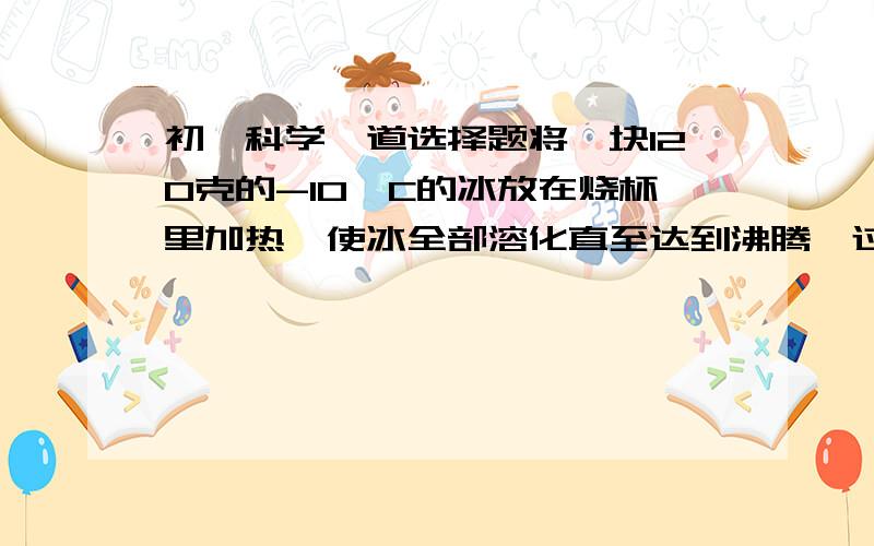 初一科学一道选择题将一块120克的-10°C的冰放在烧杯里加热,使冰全部溶化直至达到沸腾,过一段时间后再测量水的质量,发现小于120克了,下列说法中正确的是（      ）A.物体的质量随物体状态