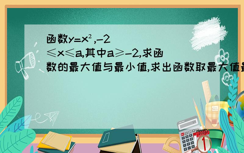 函数y=x²,-2≤x≤a,其中a≥-2,求函数的最大值与最小值,求出函数取最大值最小值所对应的自变量x