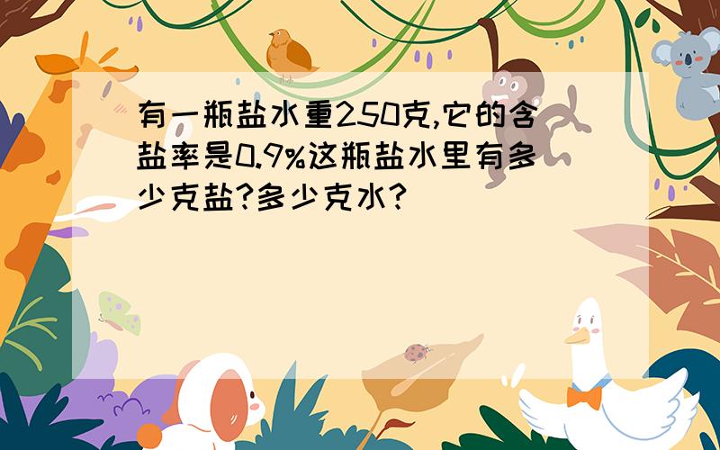 有一瓶盐水重250克,它的含盐率是0.9%这瓶盐水里有多少克盐?多少克水?