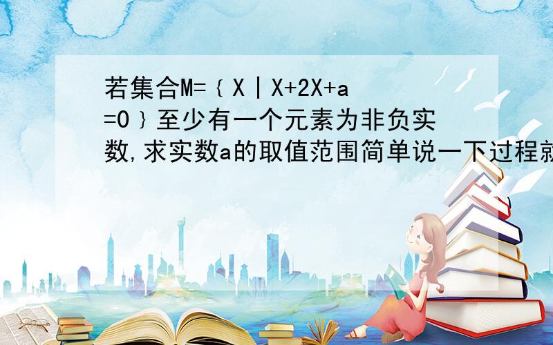 若集合M=﹛X丨X+2X+a=0﹜至少有一个元素为非负实数,求实数a的取值范围简单说一下过程就好了