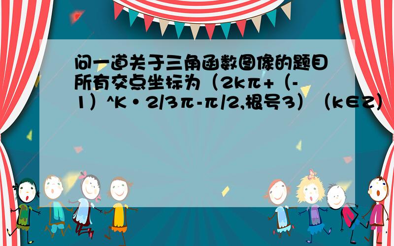 问一道关于三角函数图像的题目所有交点坐标为（2kπ+（-1）^K•2/3π-π/2,根号3）（k∈Z）