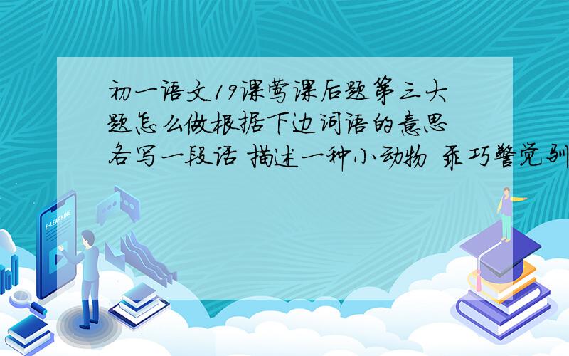 初一语文19课莺课后题第三大题怎么做根据下边词语的意思 各写一段话 描述一种小动物 乖巧警觉驯良