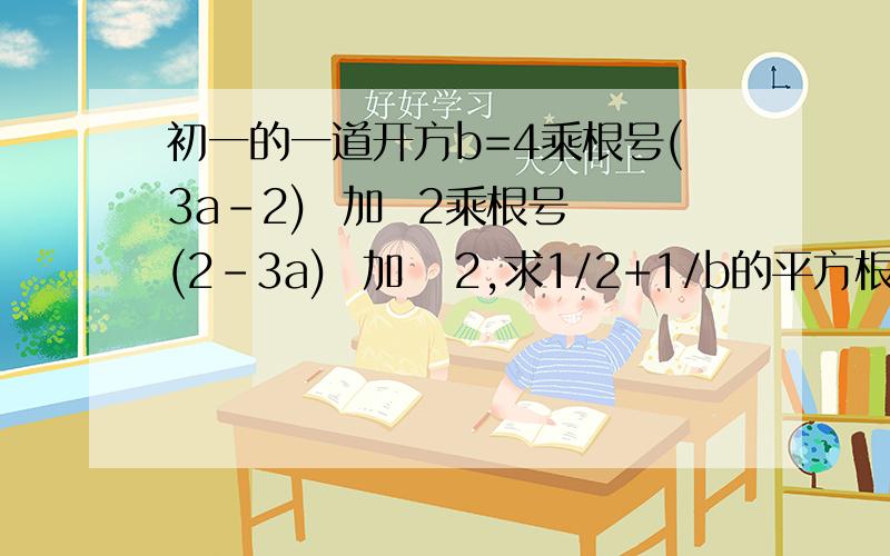 初一的一道开方b=4乘根号(3a-2)  加  2乘根号(2-3a)  加   2,求1/2+1/b的平方根.修改一下:求1/a+1/b的平方根