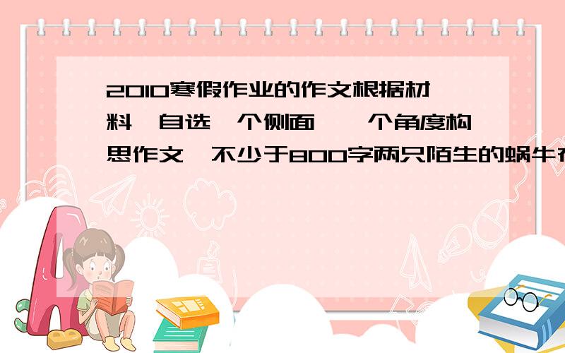 2010寒假作业的作文根据材料,自选一个侧面、一个角度构思作文,不少于800字两只陌生的蜗牛在某个路口相遇了,它们彼此碰了碰触角,互致问候,然后继续向前爬去.但不幸的是它俩拥有了同样的