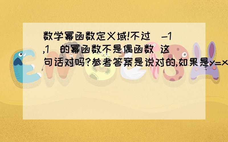 数学幂函数定义域!不过(-1,1)的幂函数不是偶函数 这句话对吗?参考答案是说对的,如果是y=x^2 (X ≠±1),好像也是偶函数是不是幂函数定义域很严格啊?.定义这块不清晰啊.