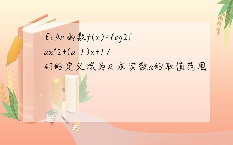 已知函数f(x)=log2[ax^2+(a-1)x+1/4]的定义域为R 求实数a的取值范围