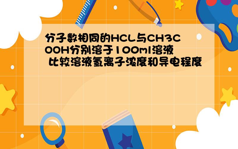 分子数相同的HCL与CH3COOH分别溶于100ml溶液 比较溶液氢离子浓度和导电程度