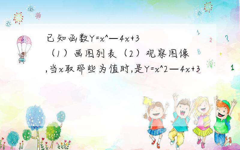 已知函数Y=x^—4x+3 （1）画图列表（2）观察图像,当x取那些为值时,是Y=x^2—4x+3