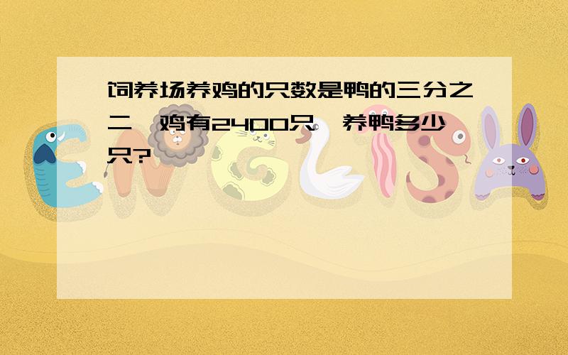 饲养场养鸡的只数是鸭的三分之二,鸡有2400只,养鸭多少只?