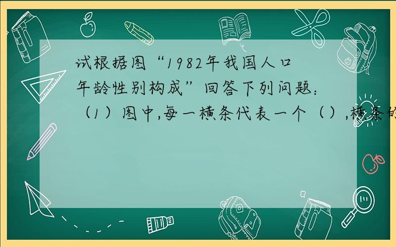 试根据图“1982年我国人口年龄性别构成”回答下列问题：（1）图中,每一横条代表一个（）,横条的长短表示（）（2）图中1阶段表明我国人口发展的主要特点是?图中2阶段表明我国人口数量