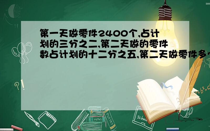 第一天做零件2400个,占计划的三分之二,第二天做的零件数占计划的十二分之五,第二天做零件多少个