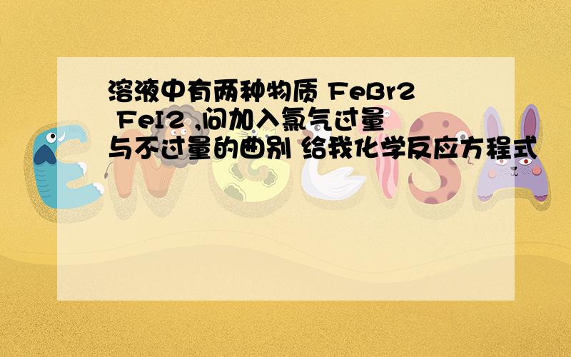 溶液中有两种物质 FeBr2 FeI2 ,问加入氯气过量与不过量的曲别 给我化学反应方程式