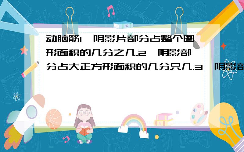 动脑筋1、阴影片部分占整个图形面积的几分之几.2、阴影部分占大正方形面积的几分只几.3、阴影部分占大长