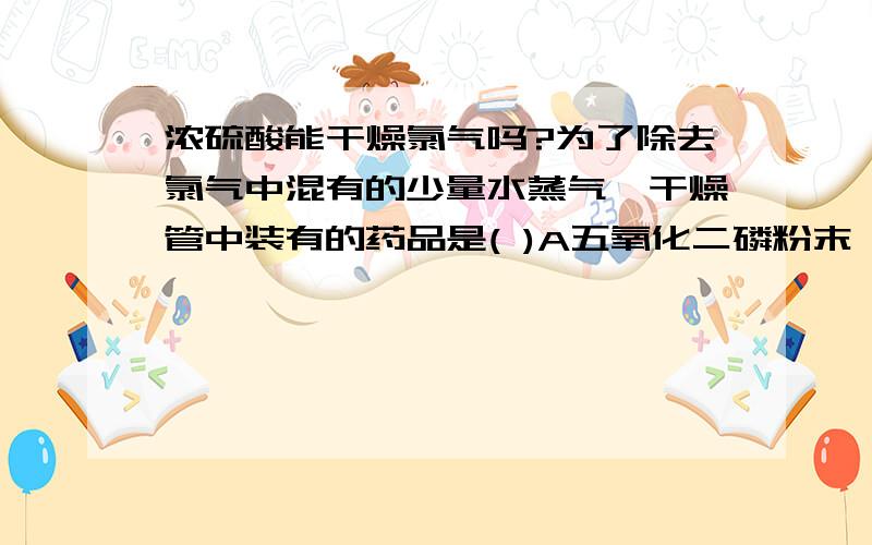 浓硫酸能干燥氯气吗?为了除去氯气中混有的少量水蒸气,干燥管中装有的药品是( )A五氧化二磷粉末 B浓硫酸 C饱和食盐水 D碱石灰