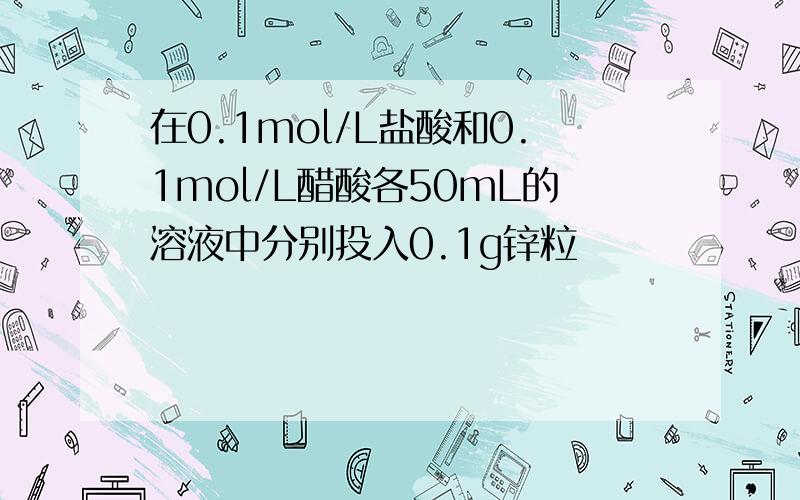 在0.1mol/L盐酸和0.1mol/L醋酸各50mL的溶液中分别投入0.1g锌粒