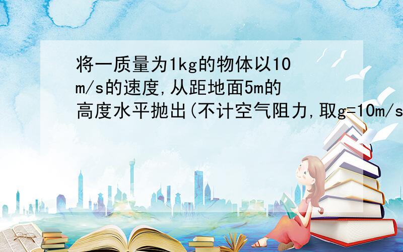 将一质量为1kg的物体以10m/s的速度,从距地面5m的高度水平抛出(不计空气阻力,取g=10m/s2).求:1.物体在空中飞行的时间.2   物体落地时动能的大小