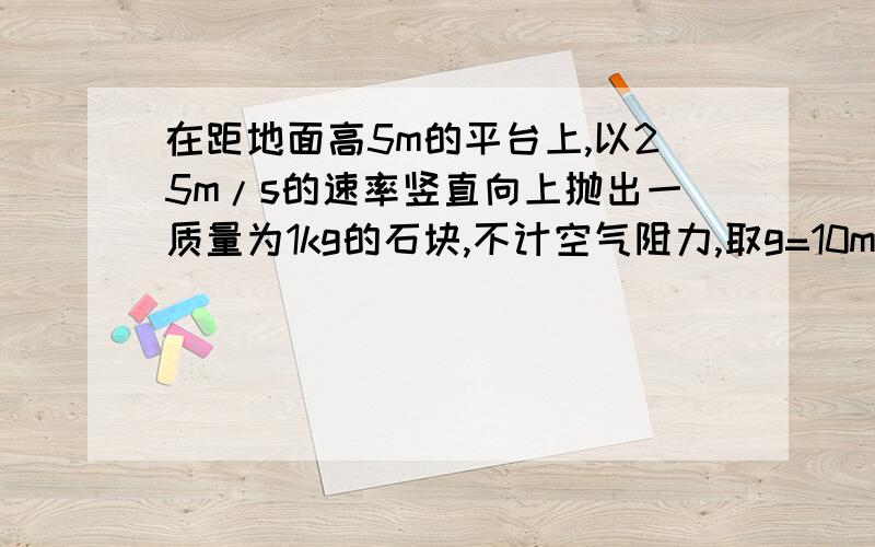 在距地面高5m的平台上,以25m/s的速率竖直向上抛出一质量为1kg的石块,不计空气阻力,取g=10m/s^2,则抛出后第3s内重力对石块所做的功是（ ）A.-100J B.50J C.100J D.0J