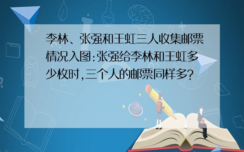 李林、张强和王虹三人收集邮票情况入图:张强给李林和王虹多少枚时,三个人的邮票同样多?