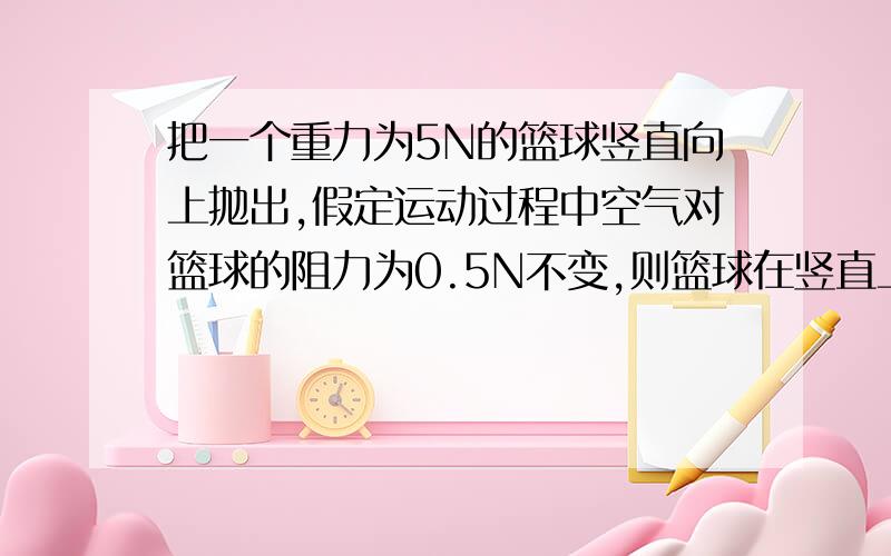 把一个重力为5N的篮球竖直向上抛出,假定运动过程中空气对篮球的阻力为0.5N不变,则篮球在竖直上升和降落的过程中所受力的合力分别是(取10N/kg)A.5.5N,5N B.5.5N,4.5N C.4.5N,5.5N D.5N,4.5N