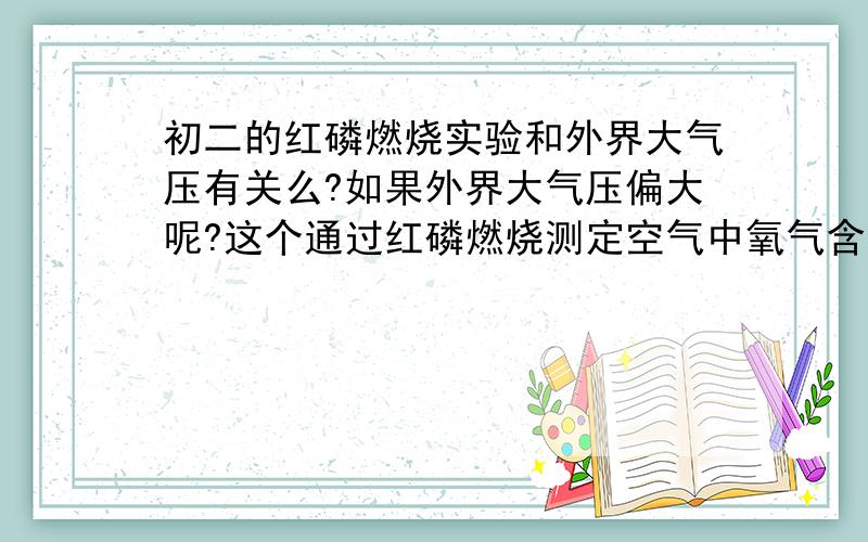 初二的红磷燃烧实验和外界大气压有关么?如果外界大气压偏大呢?这个通过红磷燃烧测定空气中氧气含量的实验,就是说对最后的实验结果有没有影响呢?