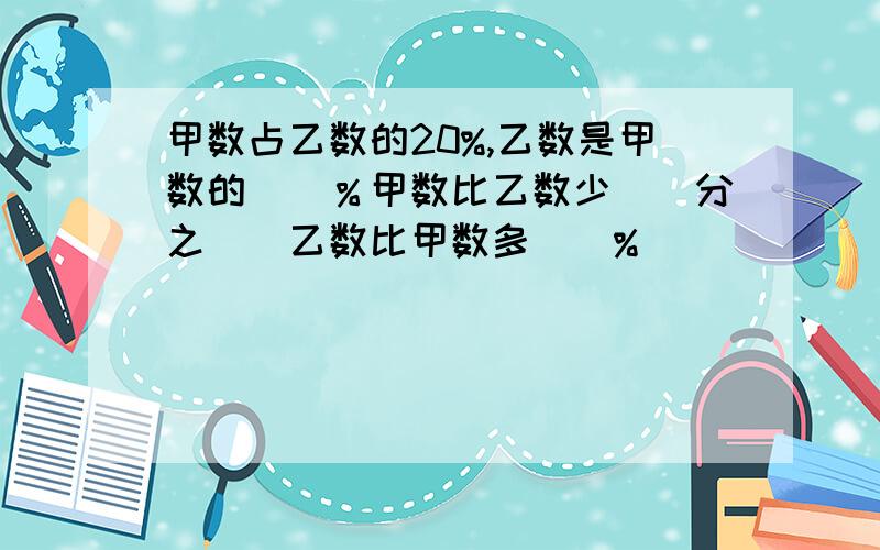 甲数占乙数的20%,乙数是甲数的（）％甲数比乙数少()分之()乙数比甲数多()%