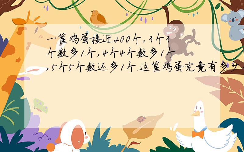 一筐鸡蛋接近200个,3个3个数多1个,4个4个数多1个,5个5个数还多1个.这筐鸡蛋究竟有多少个?