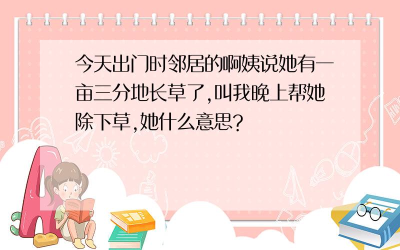 今天出门时邻居的啊姨说她有一亩三分地长草了,叫我晚上帮她除下草,她什么意思?