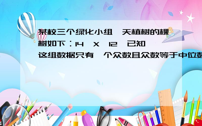 某校三个绿化小组一天植树的棵树如下：14,X,12,已知这组数据只有一个众数且众数等于中位数,那么求这组数的平均数