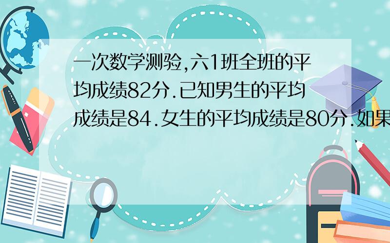 一次数学测验,六1班全班的平均成绩82分.已知男生的平均成绩是84.女生的平均成绩是80分.如果男生有20人.女生有多少人