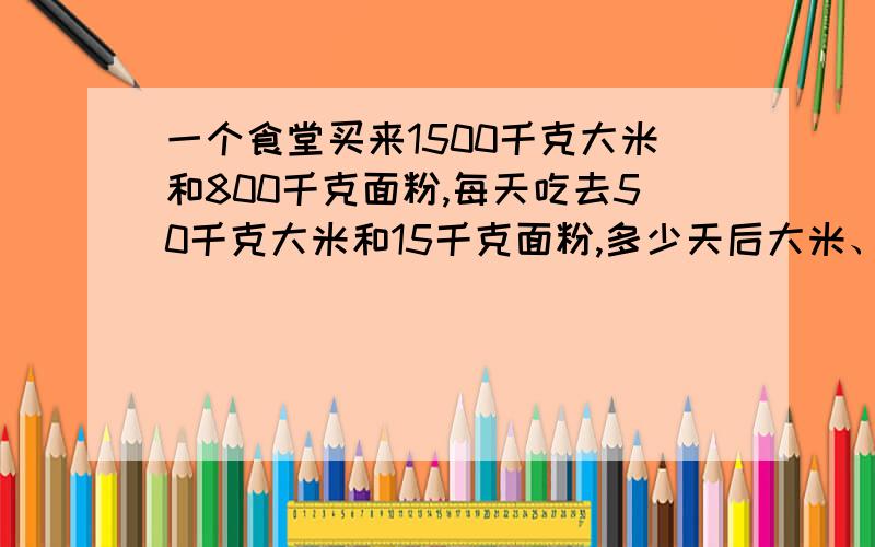 一个食堂买来1500千克大米和800千克面粉,每天吃去50千克大米和15千克面粉,多少天后大米、面粉的重量一样?要列方程,要设好