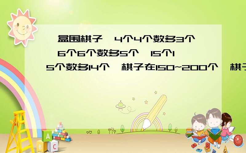 一盒围棋子,4个4个数多3个,6个6个数多5个,15个15个数多14个,棋子在150~200个,棋子共几个?