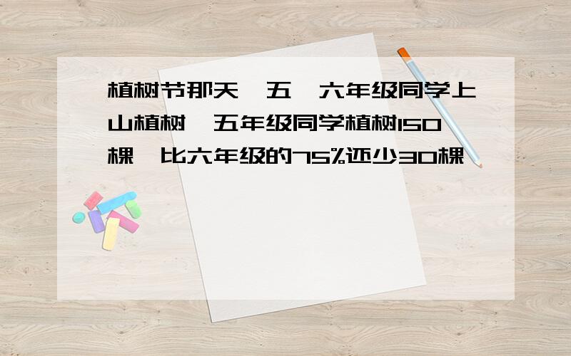 植树节那天,五、六年级同学上山植树,五年级同学植树150棵,比六年级的75%还少30棵,