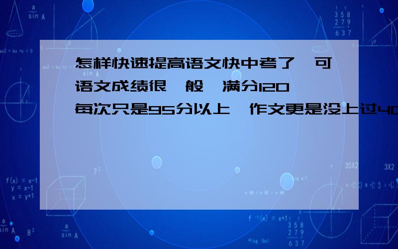 怎样快速提高语文快中考了,可语文成绩很一般,满分120,每次只是95分以上,作文更是没上过40.虽然语文也不算拖我后退,可每次写作文总是感觉不如别人.我的基础知识（死记硬背的）一般都不