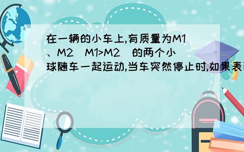 在一辆的小车上,有质量为M1、M2（M1>M2）的两个小球随车一起运动,当车突然停止时,如果表面不光滑,M1在M2的后面,那么在都没有停止的情况下,M1会不会触屏到M2,（就是什么质量大所受摩擦大,还