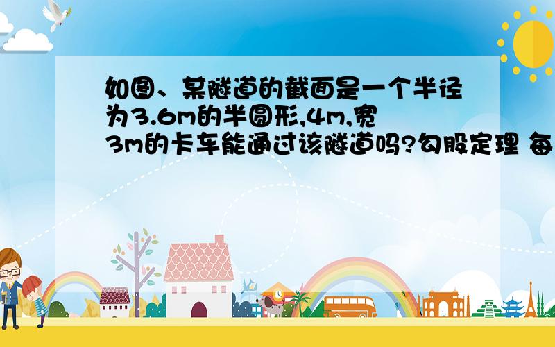 如图、某隧道的截面是一个半径为3.6m的半圆形,4m,宽3m的卡车能通过该隧道吗?勾股定理 每一部写出过程并解释下好吧 不然我直接抄答案得了还用得着提问吗