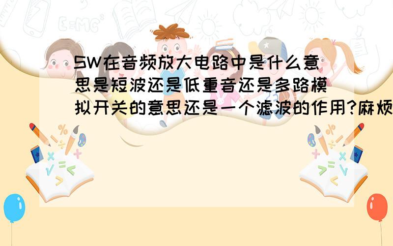 SW在音频放大电路中是什么意思是短波还是低重音还是多路模拟开关的意思还是一个滤波的作用?麻烦了SW前面界的是2个音频信号是一个框图这个SW是什么意思啊?