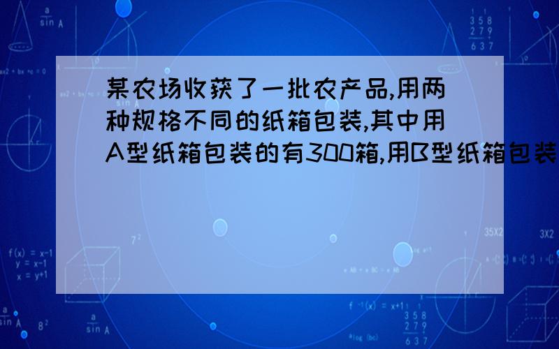 某农场收获了一批农产品,用两种规格不同的纸箱包装,其中用A型纸箱包装的有300箱,用B型纸箱包装的有200箱,计划用甲乙两种货车共8辆运到外地销售,已知两种火车的装载量如下表：（1）是说