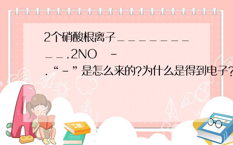 2个硝酸根离子_________.2NO₃-.“-”是怎么来的?为什么是得到电子?