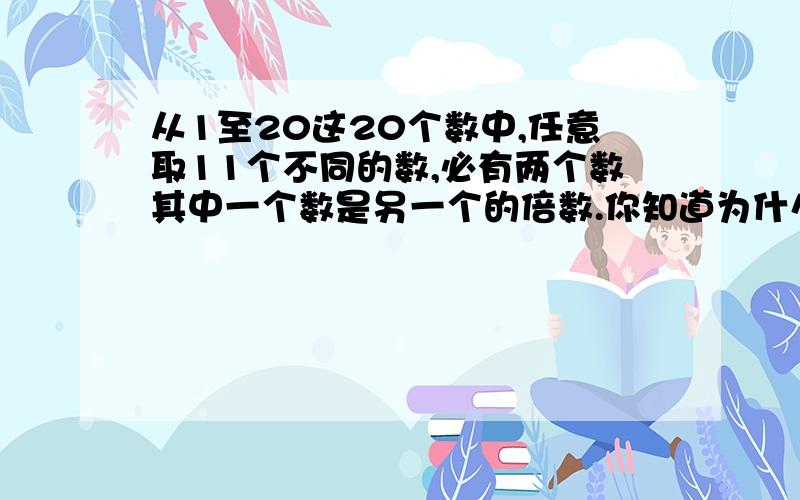 从1至20这20个数中,任意取11个不同的数,必有两个数其中一个数是另一个的倍数.你知道为什么吗?要说明清楚.