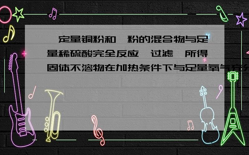 一定量铜粉和镁粉的混合物与足量稀硫酸完全反应,过滤,所得固体不溶物在加热条件下与足量氧气充分反应后,所得产物的质量是原混合物质量的一半,则原混合物种铜粉和镁粉的质量比为?A 1