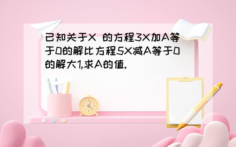 已知关于X 的方程3X加A等于0的解比方程5X减A等于0的解大1,求A的值.